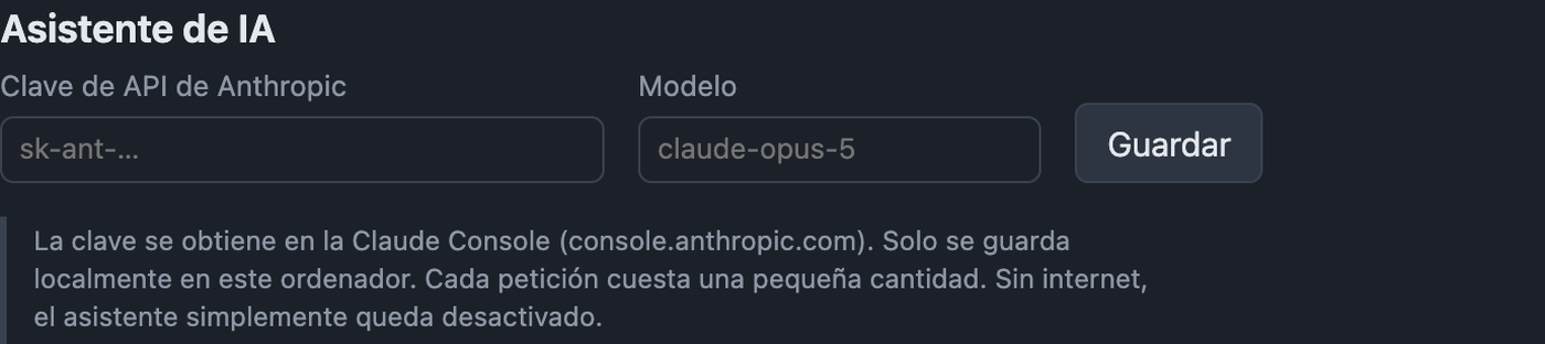 Ajustes IA con clave de API y modelo