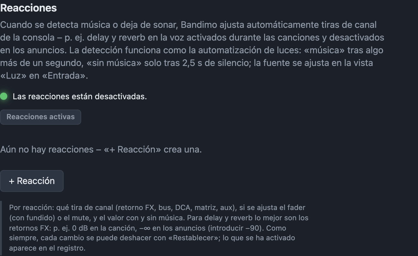 Ajustes Reacciones con estado y reglas