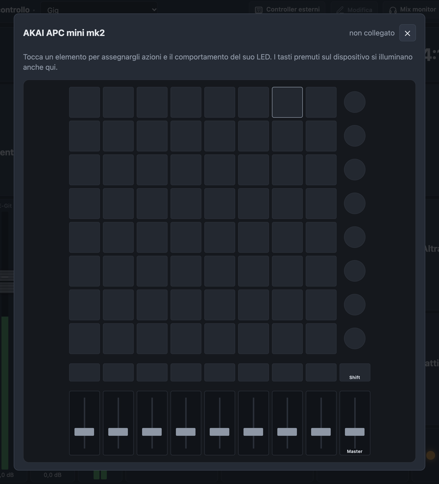 Riproduzione dell'interfaccia di un AKAI APC mini mk2