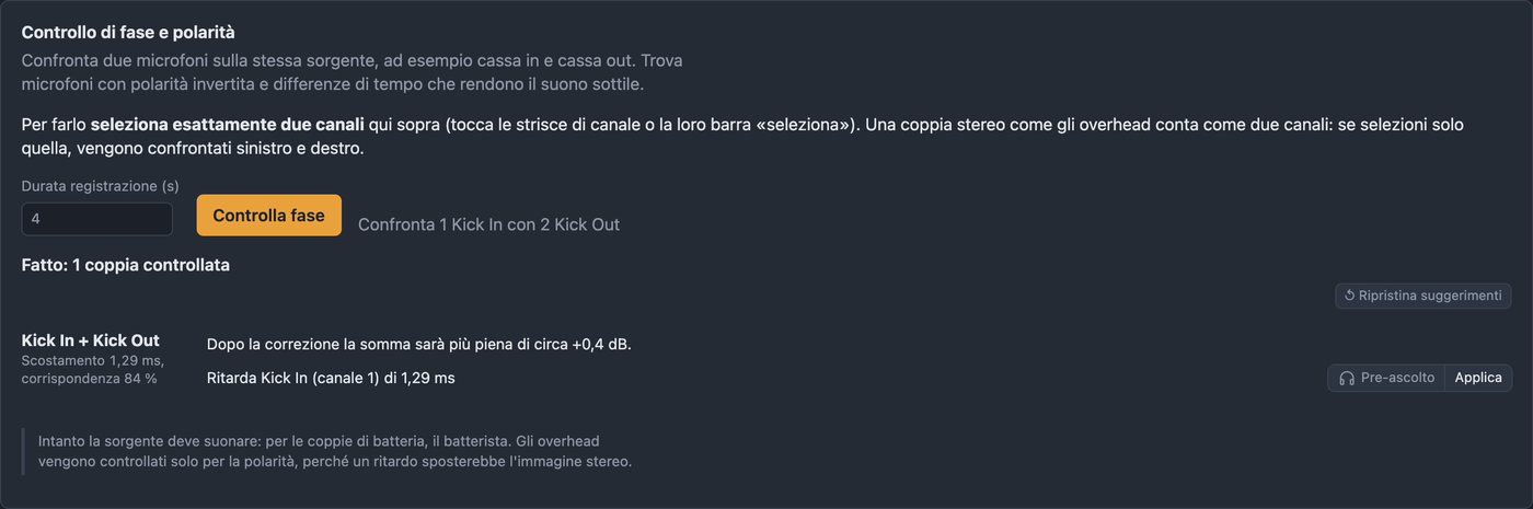 Scheda Fase con il risultato per cassa In e cassa Out