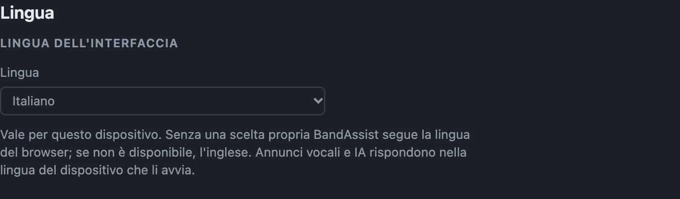 Impostazioni Lingua