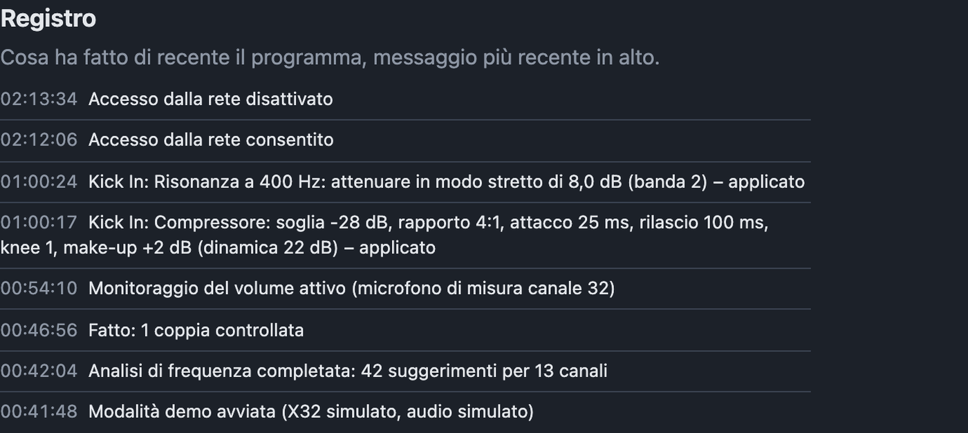 Impostazioni Registro con gli ultimi messaggi